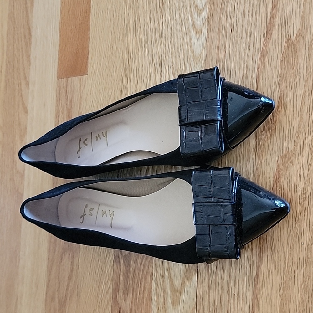 fs/ny Black Leather Women's Flats with Bow Detail - Picture 3 of 11